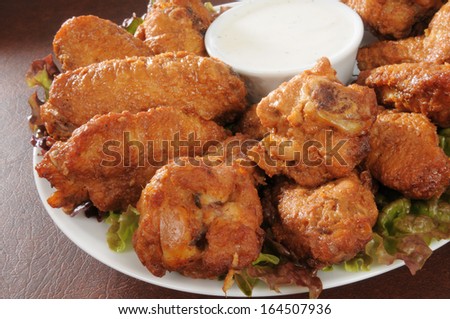 Closeup Of Chicken Wings With Ranch Dip