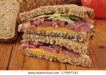 A roast beef sandwich on healthy sprouted nut and seed bread