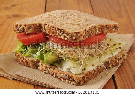 A vegetable sandwich on organic sprouted nut and seed bread
