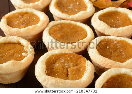 Closeup of a group of mini pumpkin pies