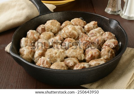 Swedish meatballs in a cast iron skillet