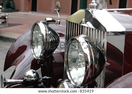 Antique rolls royce car headlights