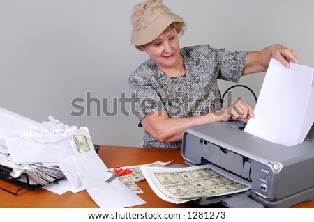 A woman prints money