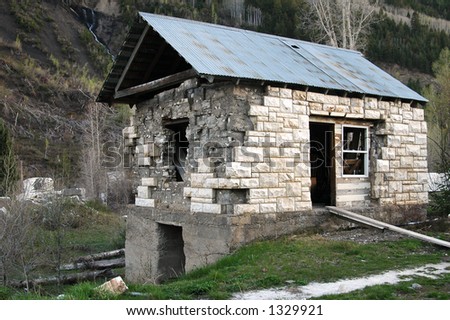 An old cabin made of marble in a ghost town