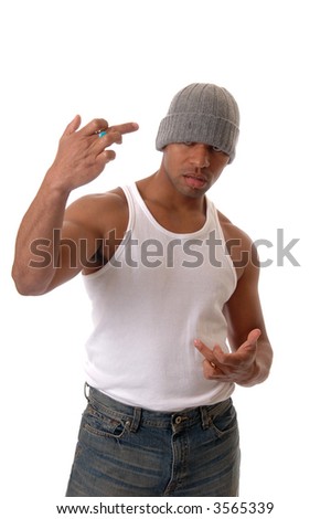 A muscular young man making an obscene gesture