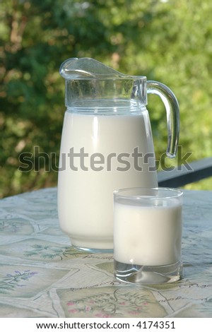 A pitcher of fresh milk on the terrace