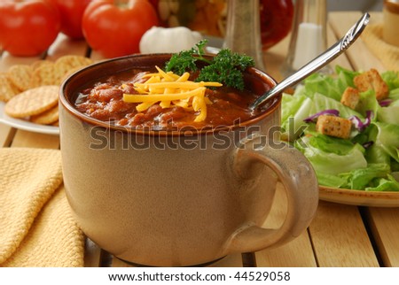 A bowl of steaming hot chili