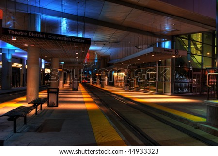 HDR - high dynamic range - photo of the downtown Denver light rail station in the theater district