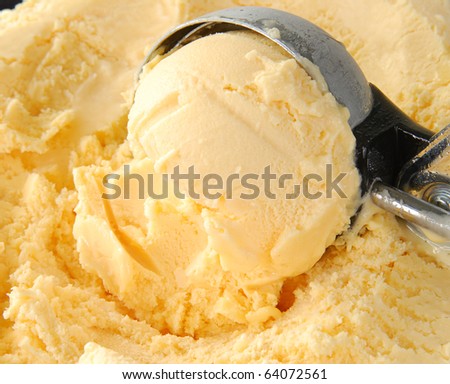 Close up shot of a scoop of rich french vanilla ice cream