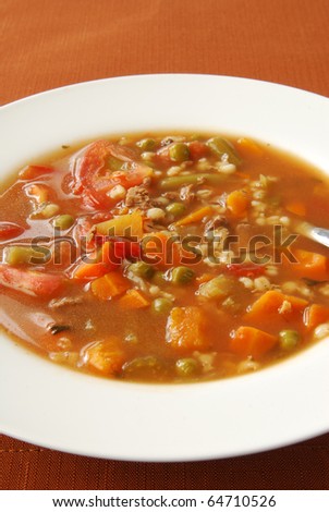 A close up photo of a hot bowl of vegetable soup