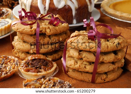 A holiday dessert buffet loaded with treats
