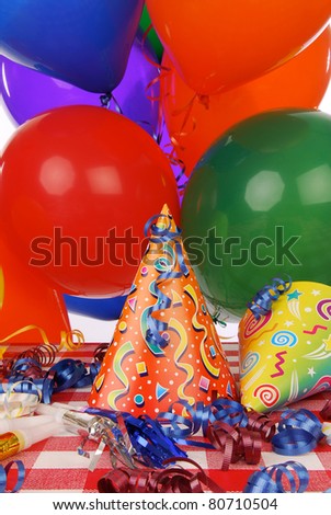 A festive arrangement of party favors on a table