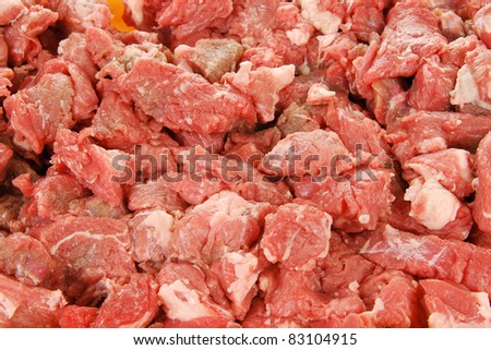 Close up shot of diced beef for stews and cooking