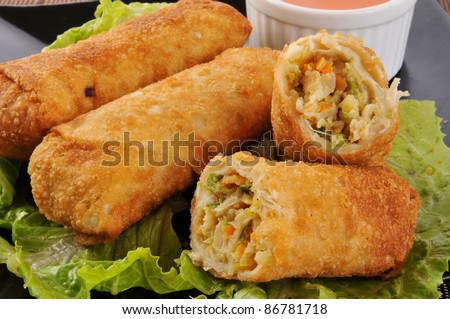 Close up photo of chicken egg rolls