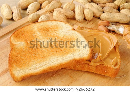 A peanut butter sandwich on toast