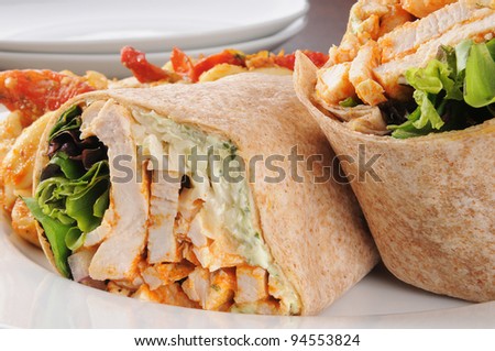 Macro photo of healthy chicken wraps