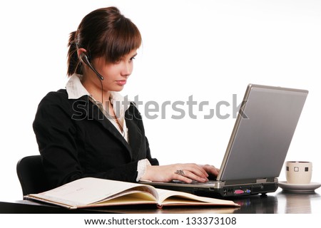 Beauty call center operator on the white background