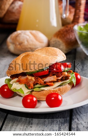 Kebab sandwich on a plate