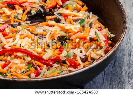 Fresh chinese vegetable in a wok pan
