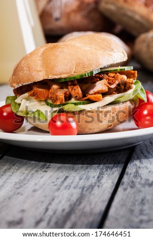 Kebab sandwich on a plate