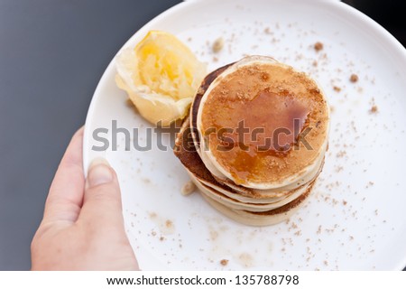 my indulgant week end breakfast of mini pancakes with lemon and brown sugar