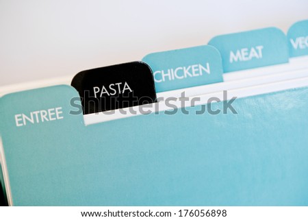 named tabs on a recipe card box with \