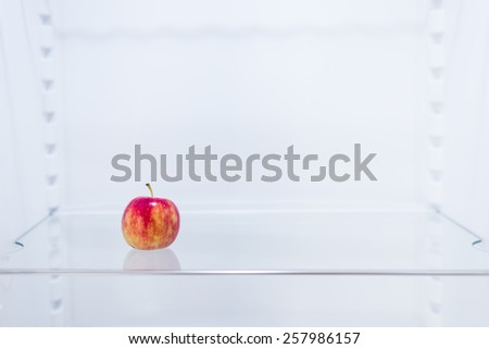 inside the fridge, single apple on shelf