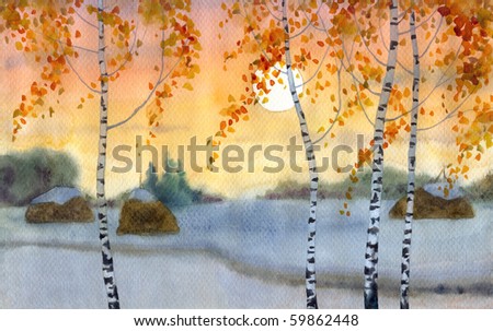 Watercolors Of Trees. stock photo : Watercolor