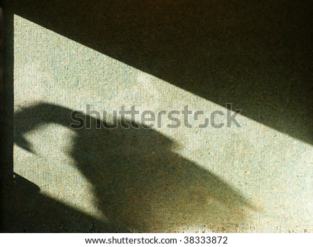 Deformed shadow of a man  in a dark underground.