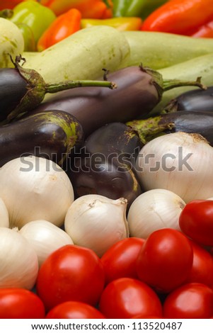 Multicolored Vegetable Variety background, closeup