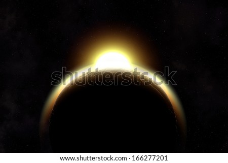 Planet Earth with a Spectacular Sunset on universe background