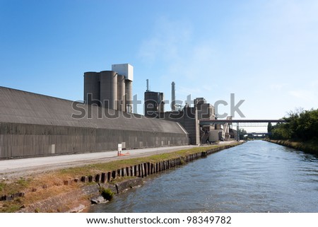 Cement Plant, Concrete or cement factory, view from the river