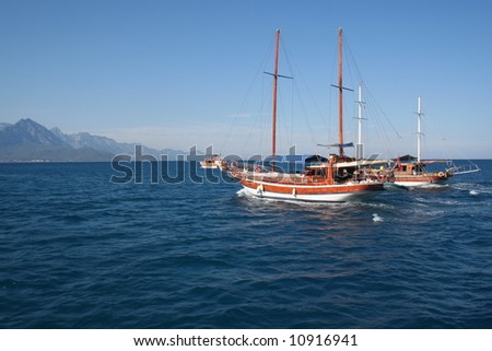 Racing yachts on blue sea
