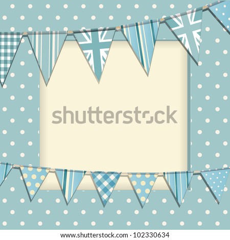 Vintage bunting background on a blue polka dot frame Vintage bunting background on a blue polka dot frame
