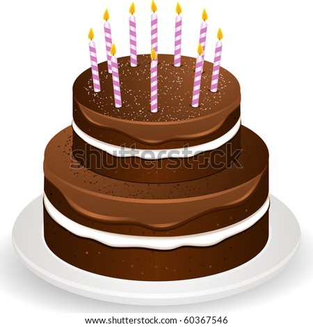 Chocolate Birthday Cakes on Tiered Chocolate Birthday Cake With Glowing Candles Stock Vector