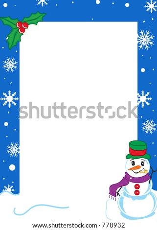 Winter border with snowflakes and a snowman.