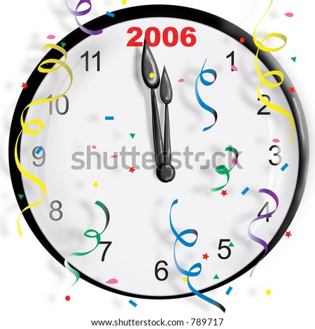 Clock with the new year and confetti