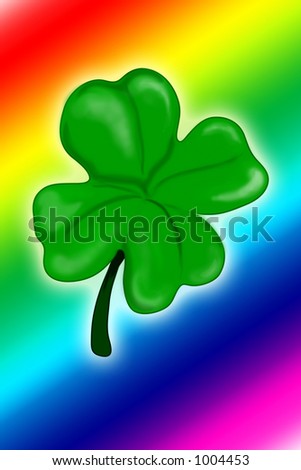 Illustration of a four leaf clover with a rainbow