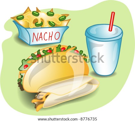 stock vector : Illustration of a complete lunch with a taco, burrito,nachos,