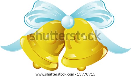stock vector Illustration of gold wedding bells icon with ribbon