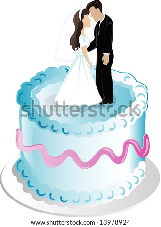 stock vector Illustration of wedding cake and topper icon