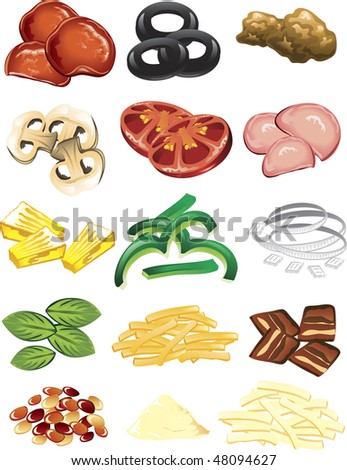 images of pizza toppings. pizza toppings and cheese.