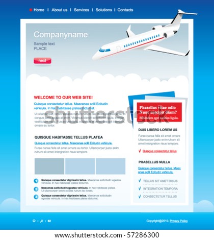 Editable web site template with airplane