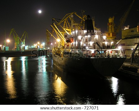 Night Sea Port in Odessa