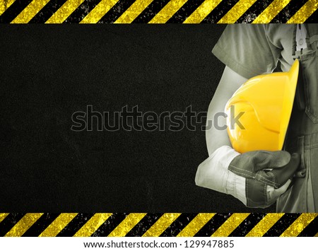 Worker And Dark Texture In Background. Concept Of Osh (Occupational Safety And Health)