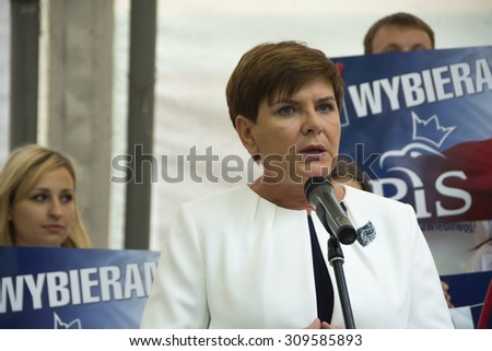 SWIDNIK, POLAND - AUGUST 21, 2015: Beata Szydlo during parliamentary election campaign, candidate for Prime Minister meets with electorate