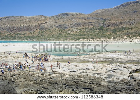 BALOS, CRETE - JULY 20: Reaching Balos beach requires an act of pilgrimage on July 20, 2012 on Crete, Greece. Balos Lagoon is the place where the border three seas: Aegean, Ionian and Libyan.