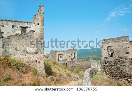 Ruined house from ghost city Kayakoy, Fethiye Turkey