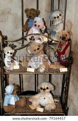 KIEV, UKRAINE - MAY 22: Collectible plush toys are on display at the Kyiv Fairy Tale exhibit in the 2nd annual International Doll Salon on May 22, 2011 in Kiev, Ukraine.