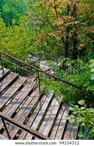 Old fashioned wood stairs in Kiev Ukraine